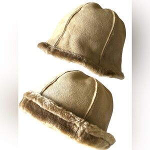 Shearling Bucket Hat Tan Faux Fur Lined Wear as Bucket or Beanie NWOT